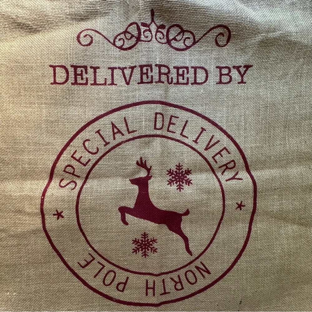 Rustic Burlap Christmas Santa Sack Reindeer Mail Drawstring Gift Bag Large 33x24